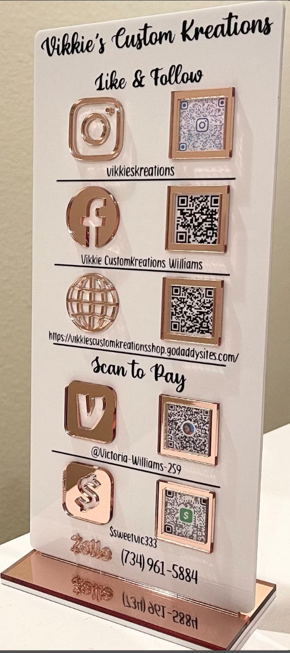 Extra Large Multi QR Customizable Social/Payment Sign!