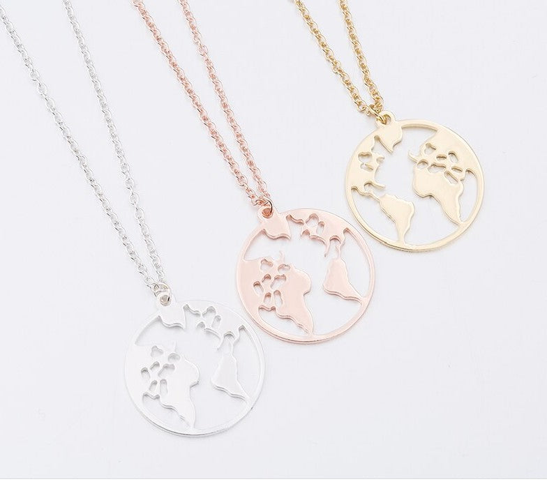 World Map Necklace- (3 Color Options)- BULK BUY 25 pieces!