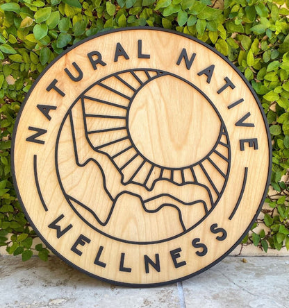 Round Indoor Wooden 3D Logo Sign for Businesses