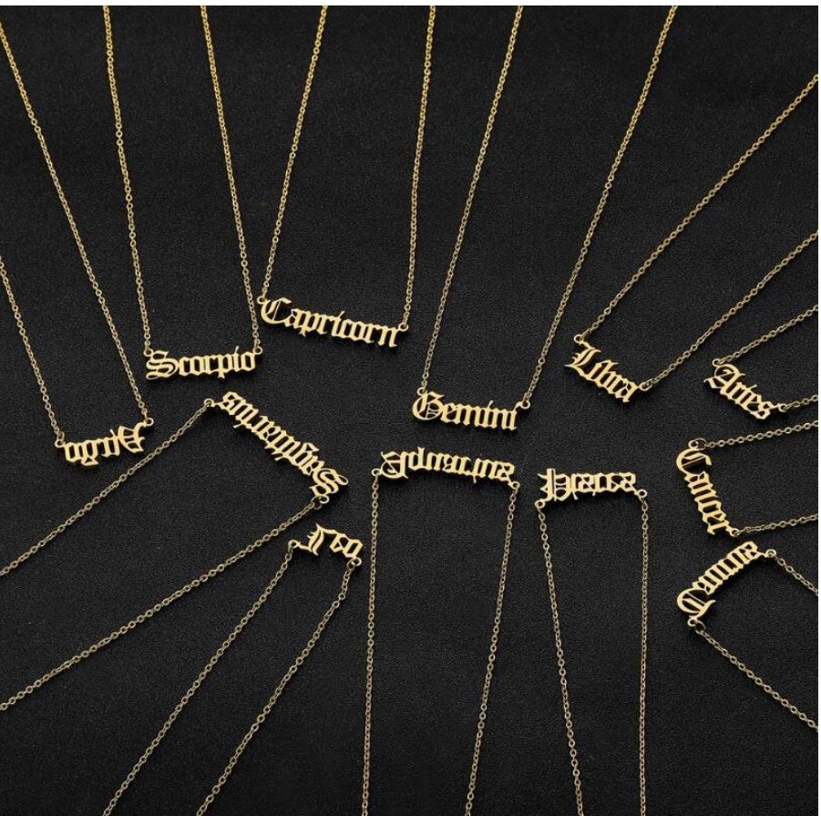 Old English Zodiac Sign STERLING SILVER Necklace- BULK BUY - 188 PIECES!