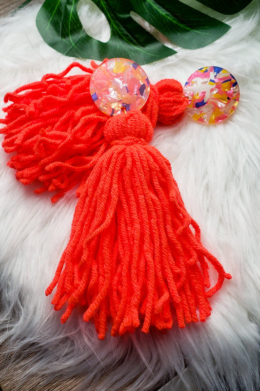 Coral Sprinkles- Tassel Earrings