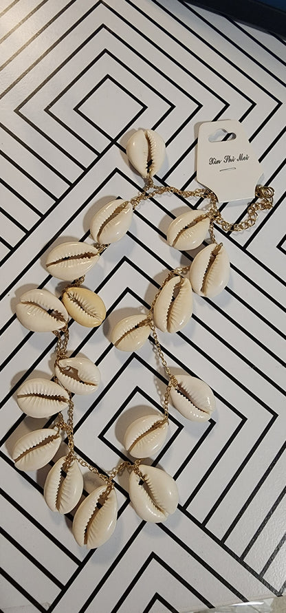 White Rope Gold Chain Cowrie Shell- Handmade Choker- BULK BUY 5 PIECES!