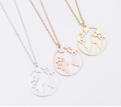 World Map Necklace- (3 Color Options)- BULK BUY 25 pieces!