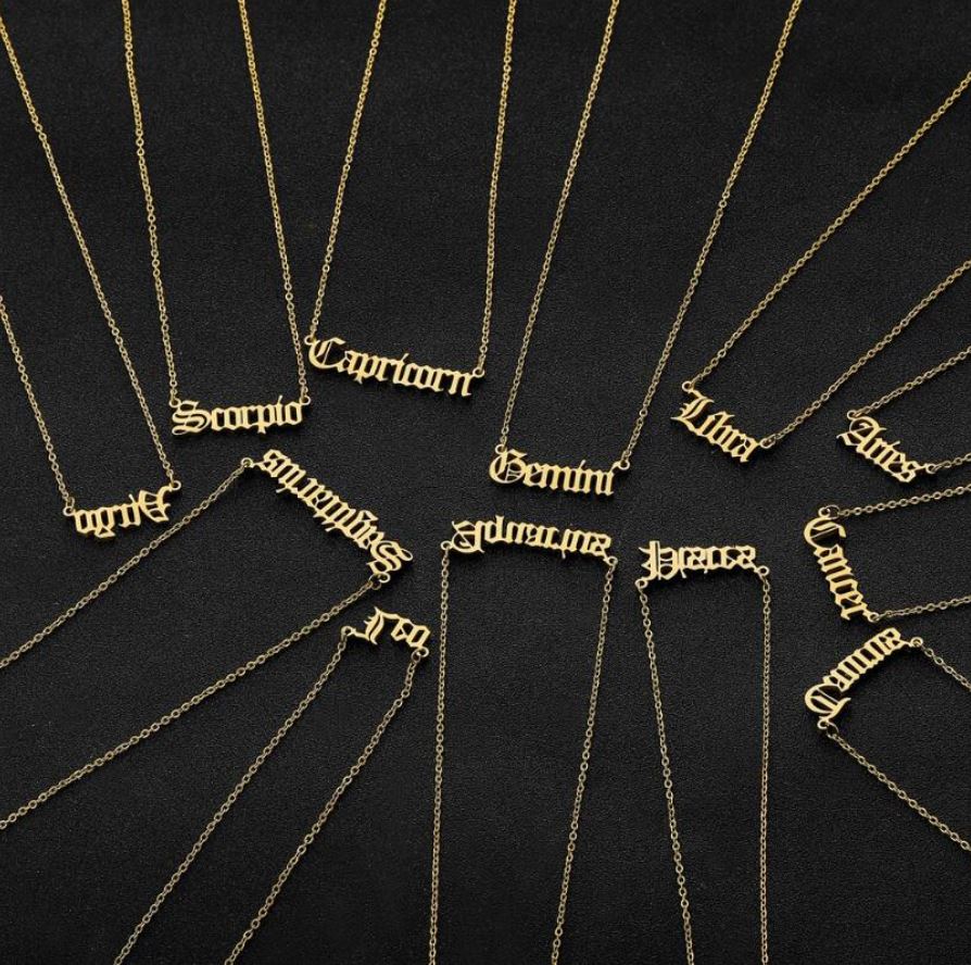 Old English Zodiac Sign STERLING SILVER Necklace- BULK BUY - 188 PIECES!