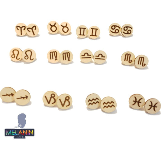 Engraved Zodiac Signs- Wooden Earrings BULK BUY- 150 PAIRS!