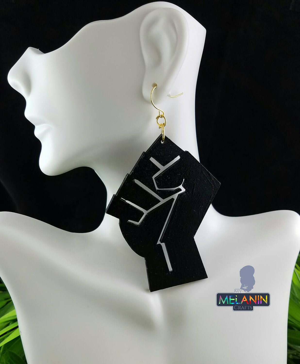 Large Black Power Wooden Earrings- BULK BUY 9 PAIRS!
