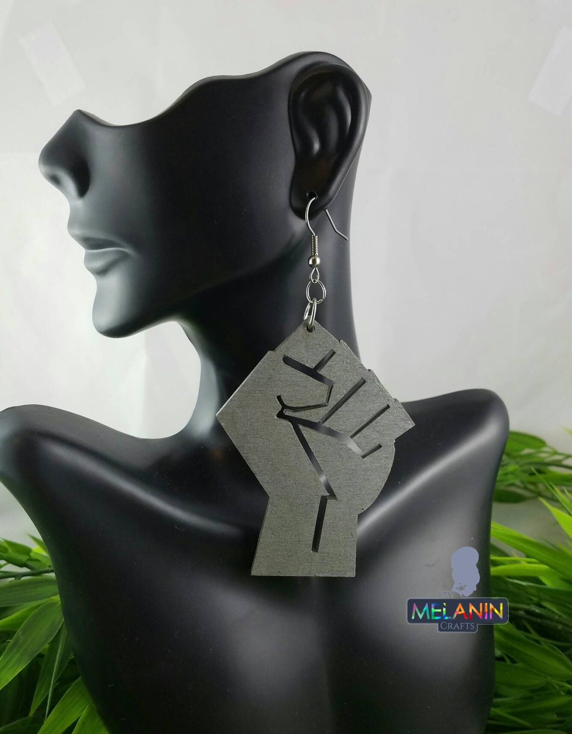 Large Black Power Wooden Earrings- BULK BUY 9 PAIRS!
