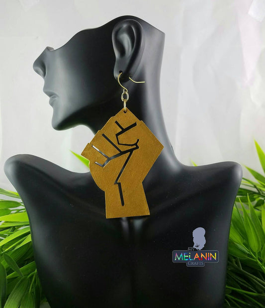 Large Black Power Wooden Earrings- BULK BUY 9 PAIRS!