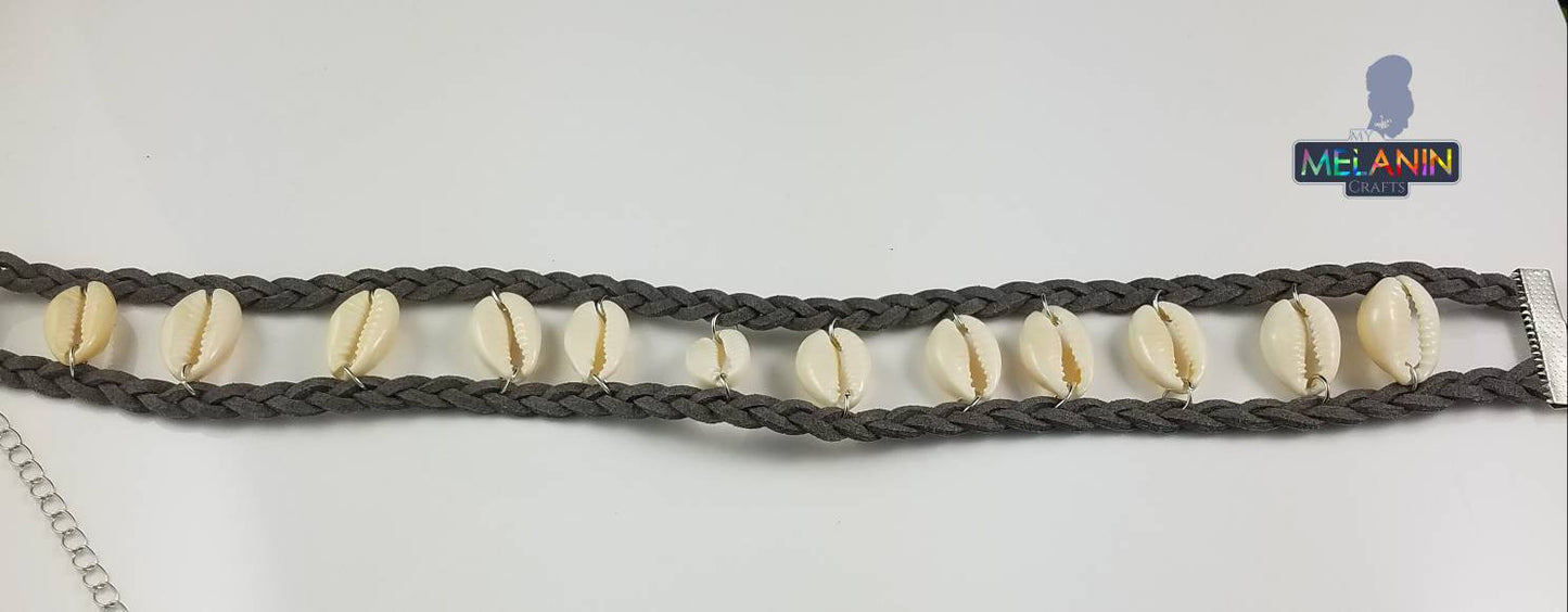 Gray Double Rope Cowrie Shell- Handmade Choker- BULK BUY 2 PIECES!