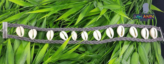 Gray Double Rope Cowrie Shell- Handmade Choker- BULK BUY 2 PIECES!
