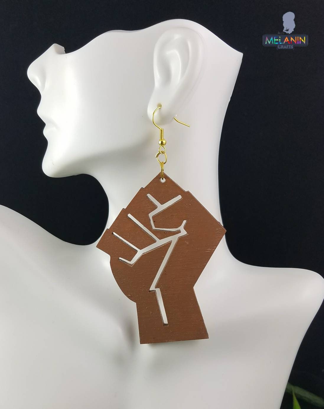 Large Black Power Wooden Earrings- BULK BUY 9 PAIRS!